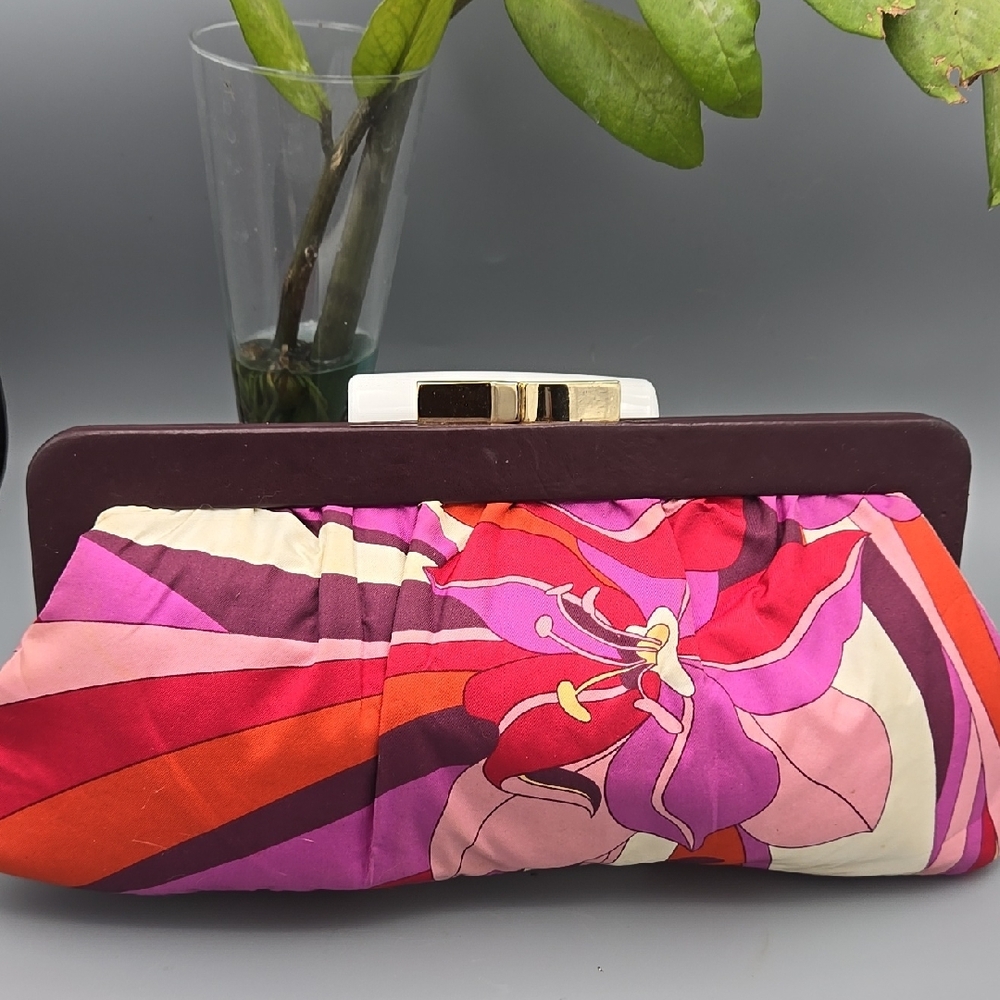Banana Republic Silk And Leather Vibrant Floral Modern Clutch